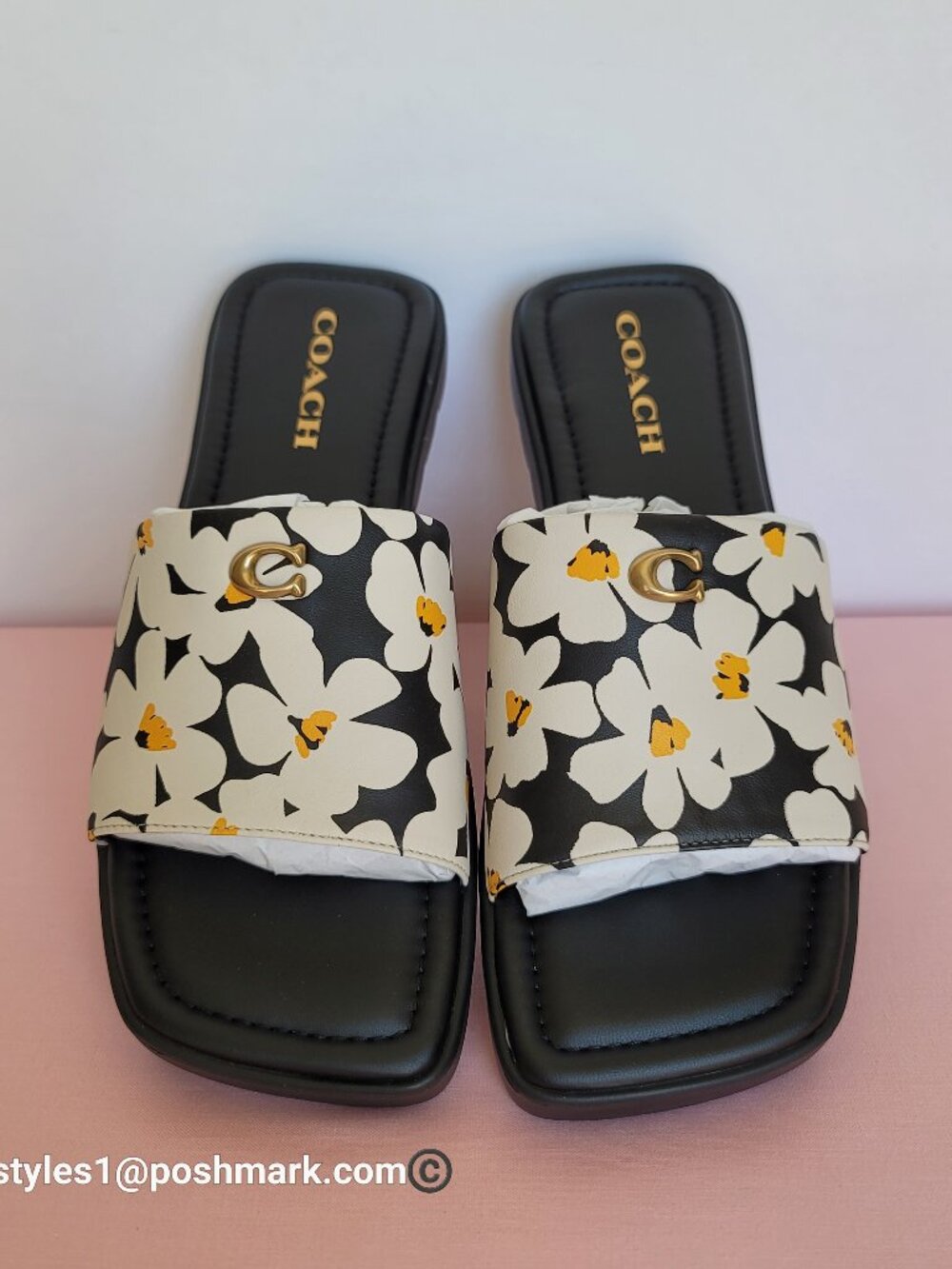 COACH Florence Smooth Leather Sandal With Flower Print –Chalk Multi -Size 8.5B⭐
